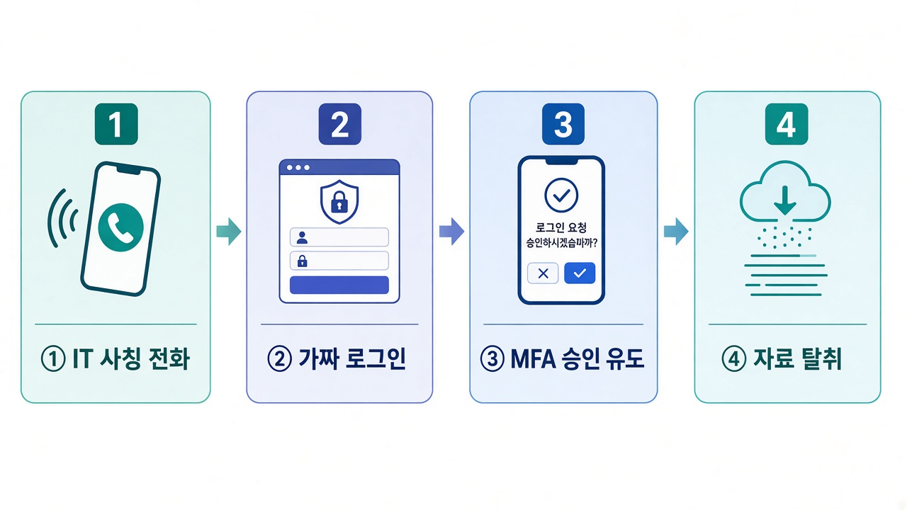 비싱 공격 4단계 — 전화·가짜로그인·MFA·탈취