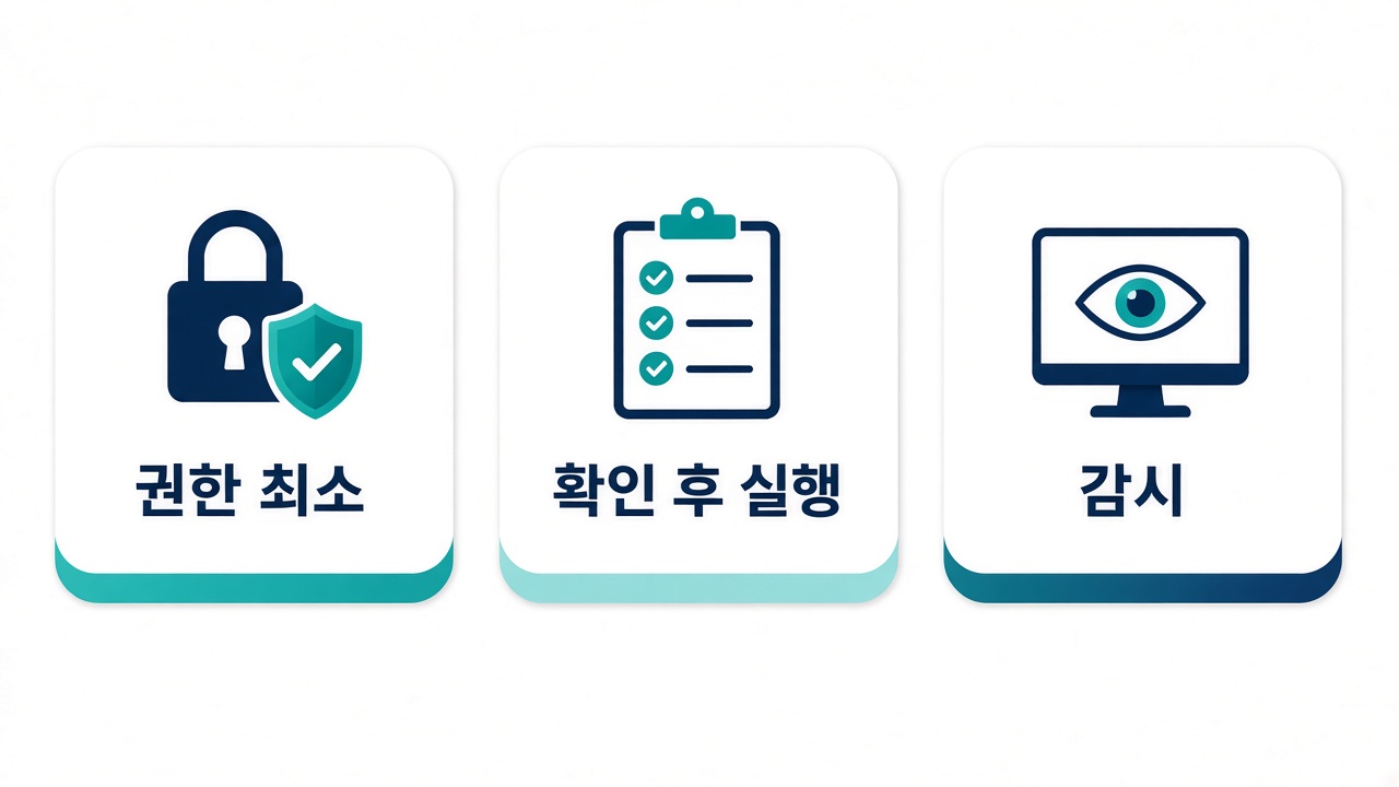 독자 팁 — 권한 최소 · 확인 후 실행 · 감시