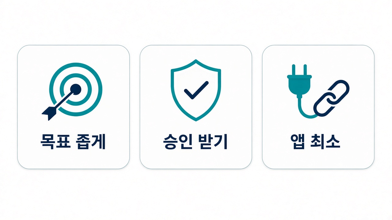 독자 팁 — 목표 좁게 · 승인 · 앱 최소