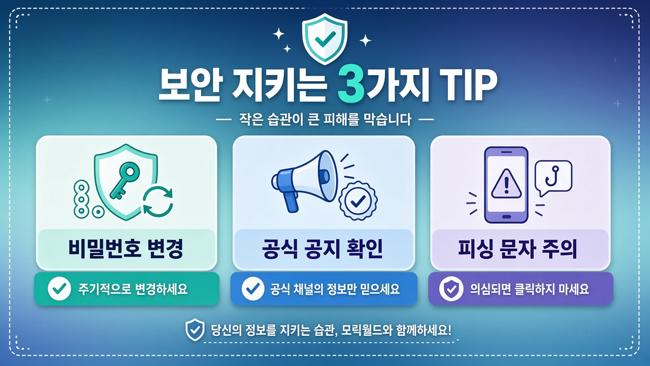 독자 팁 — 비번 변경 · 공식공지 · 피싱주의