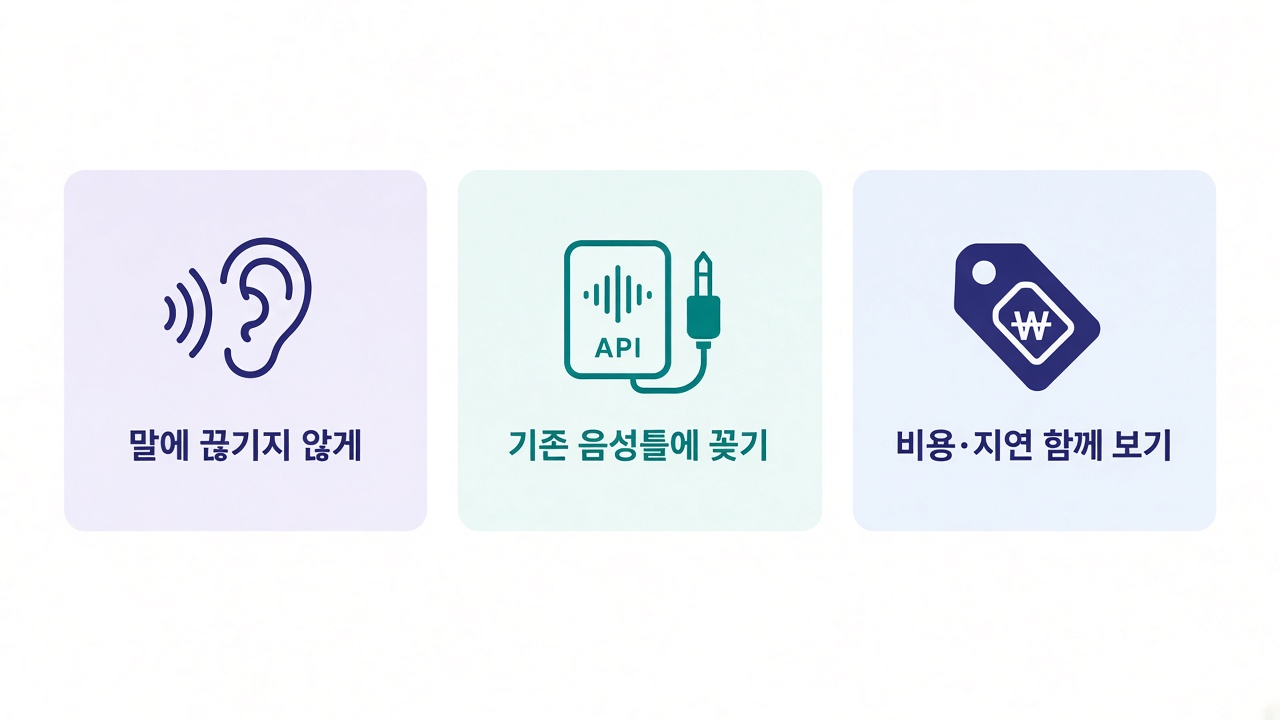 독자 팁 — 말에 끊기지 않게 · 기존 음성틀 · 비용·지연