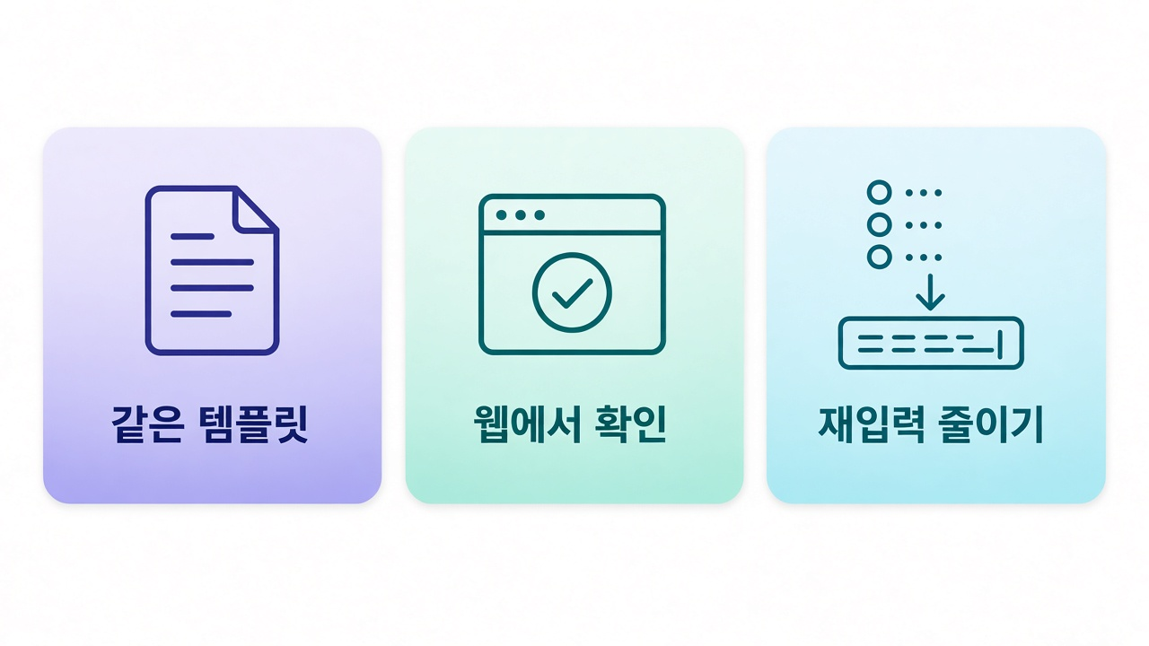 독자 팁 — 같은 템플릿 · 웹에서 확인 · 재입력 줄이기