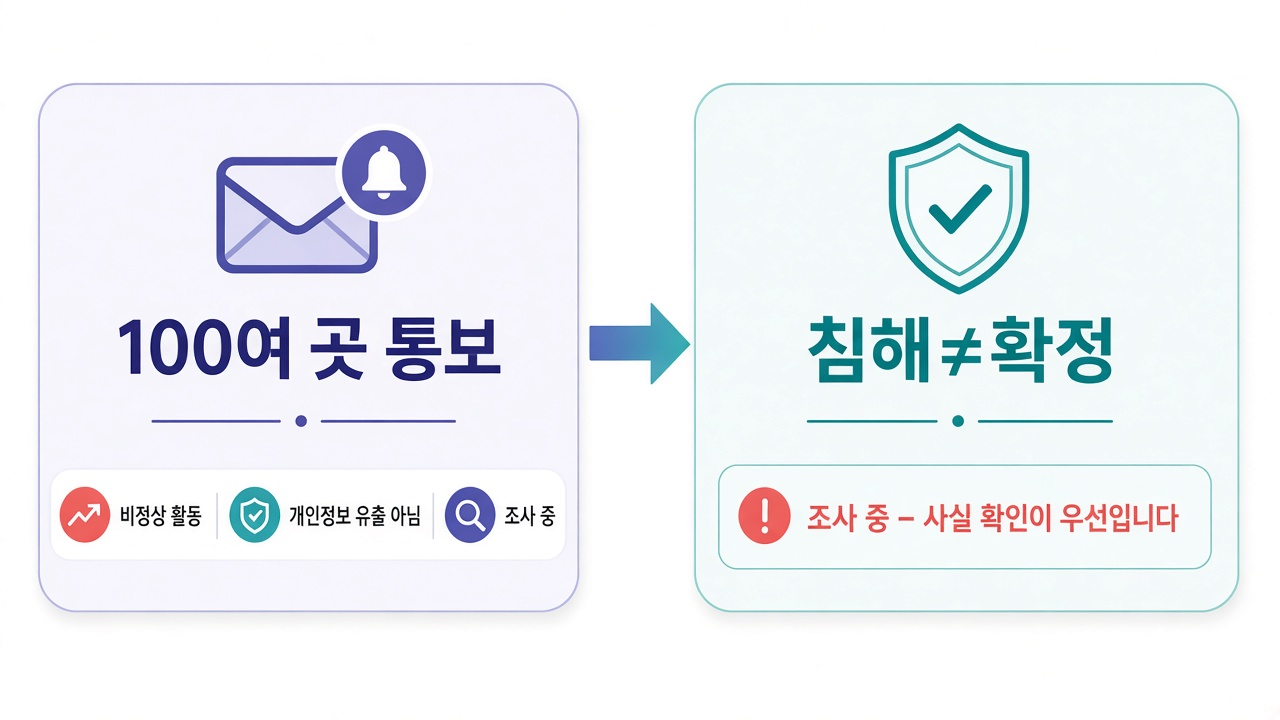 무슨 일 — 100여 곳 통보 · 침해는 확정 아님