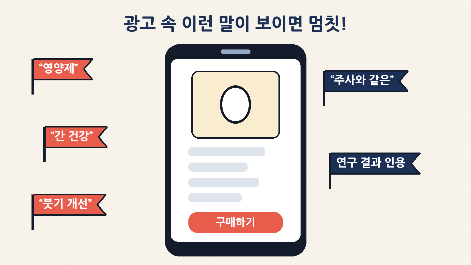 식약처가 적발한 광고에는 일반식품을 '영양제', '간 건강', '붓기' 개선처럼 표현하거나 성분 연구를 제품 효과처럼 설명한 사례가 있었어요