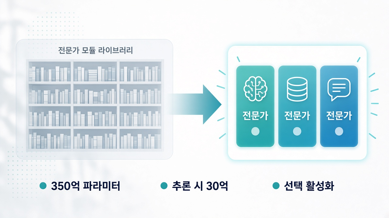 MoE 효율 — 350억 중 추론 시 30억 활성