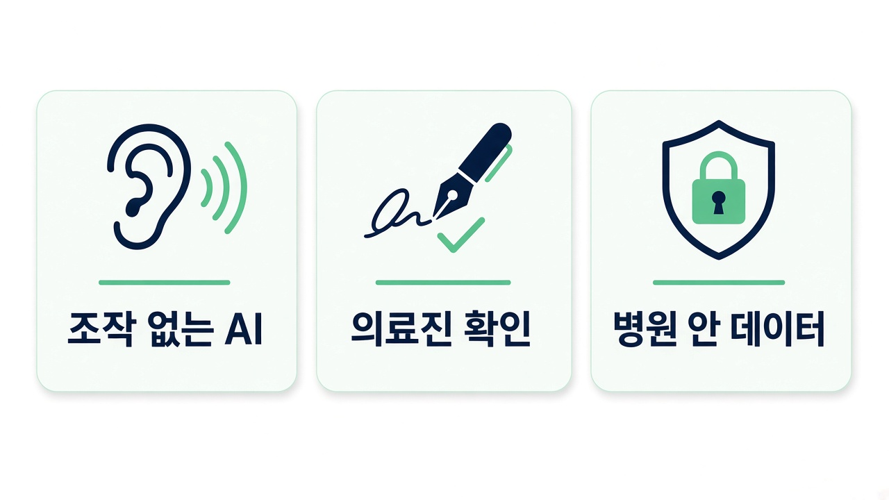 독자 팁 — 조작 없는 AI · 의료진 확인 · 병원 안 데이터