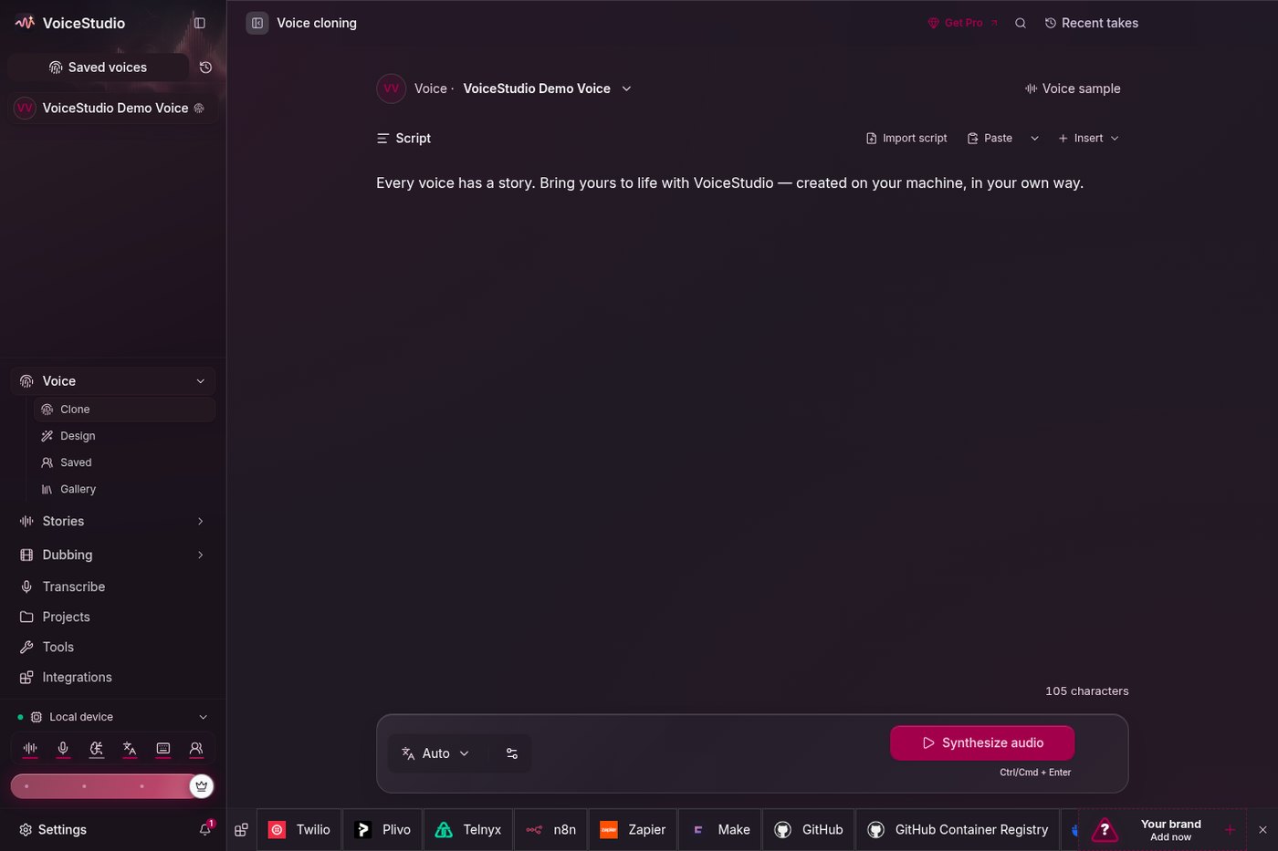 VoiceStudio README: 로컬 음성 클로닝 워크스페이스