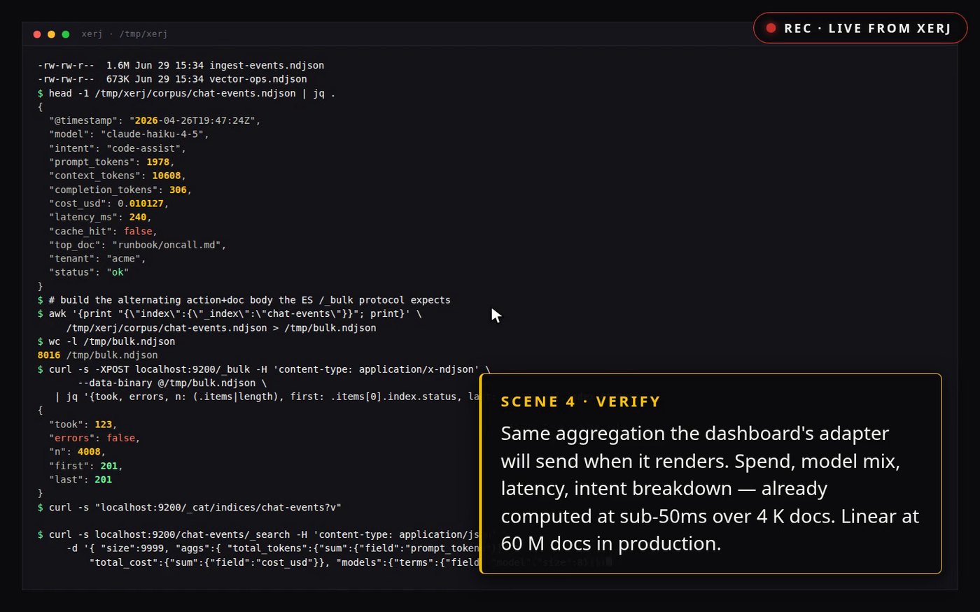 xerj README: LIVE FROM XERJ — autoindex·검색 엔진 데모 포스터